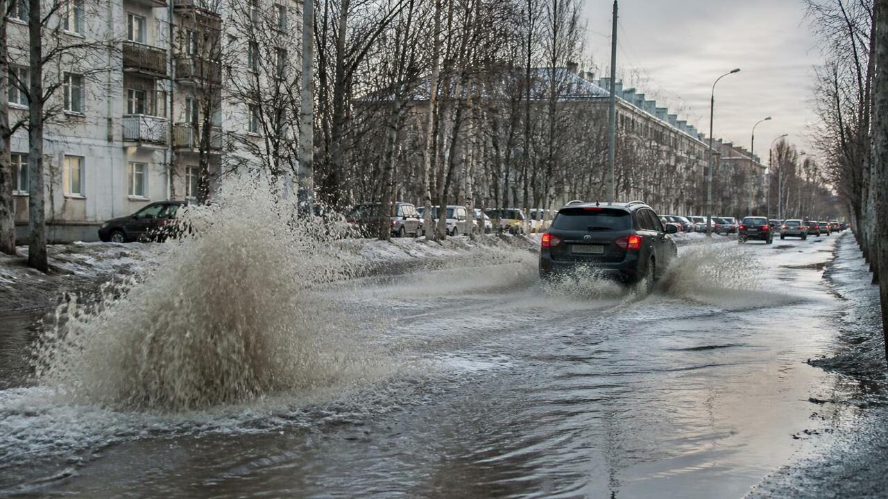 В Архангельске на улице Дзержинского прорвало т...