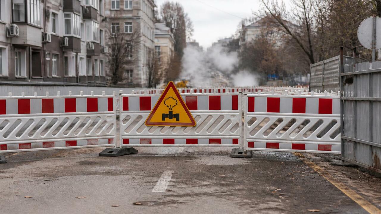 Из-за аварийного ремонта теплотрассы в Архангельске перекрывается участок улицы Розинга В Архангельске из-за аварийного ремонта теплотр...