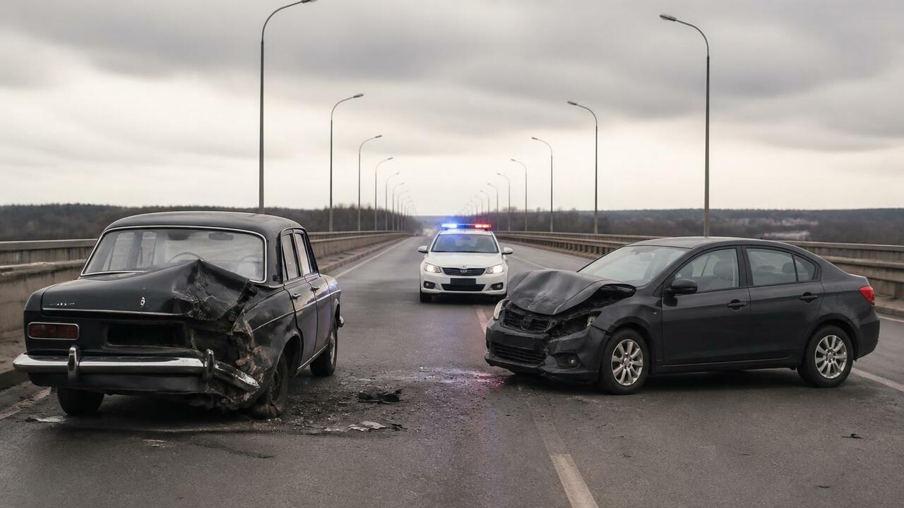На Краснофлотском мосту в Архангельске столкнулись «Волга» и Hyundai На Краснофлотском мосту в Архангельске столкнул...