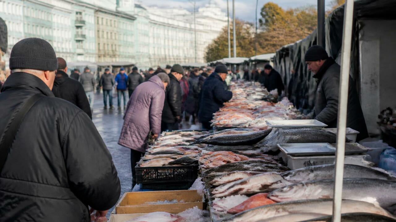 На Маргаритинской ярмарке в Архангельске продают рыбу и морепродукты На Маргаритинской ярмарке в Архангельске продаю...