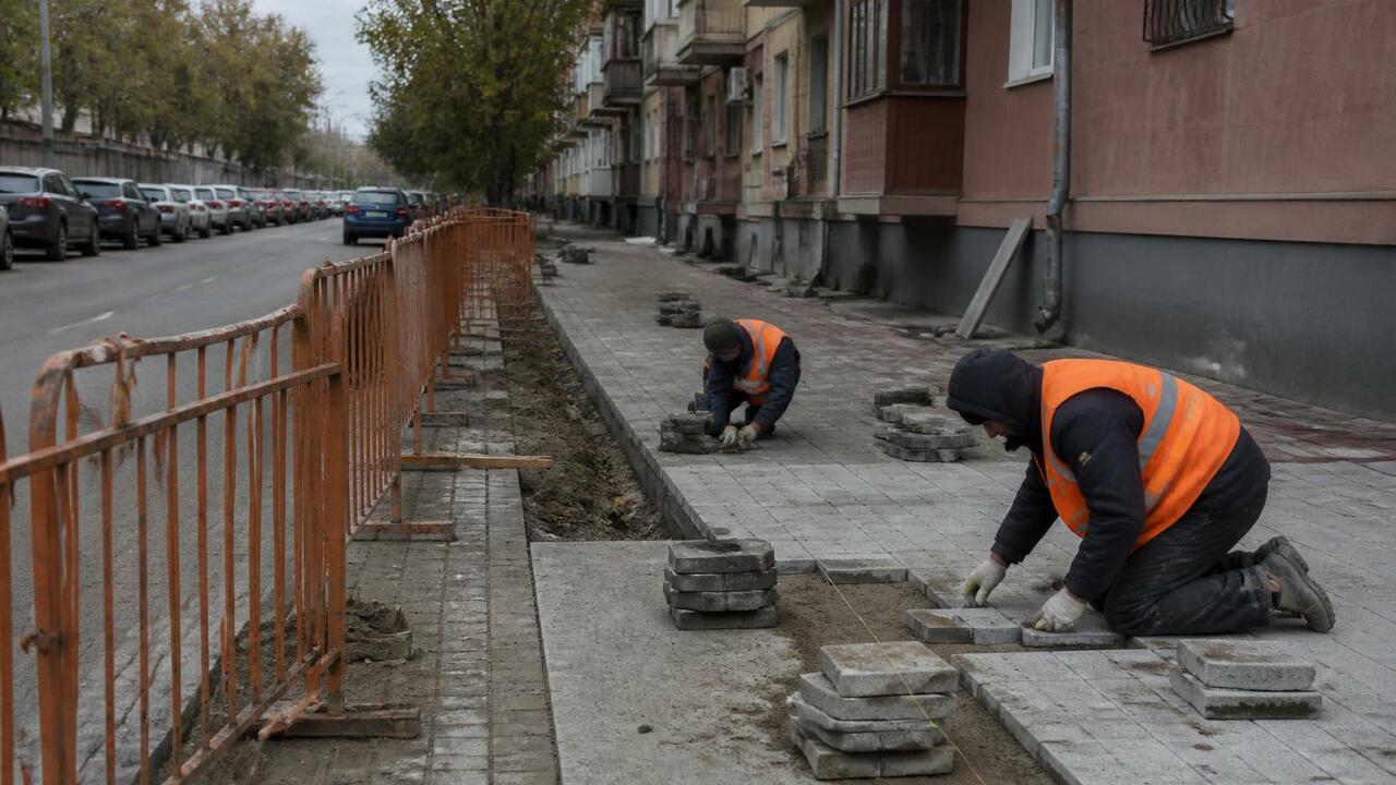 В Северодвинске продолжается ремонт тротуаров н...