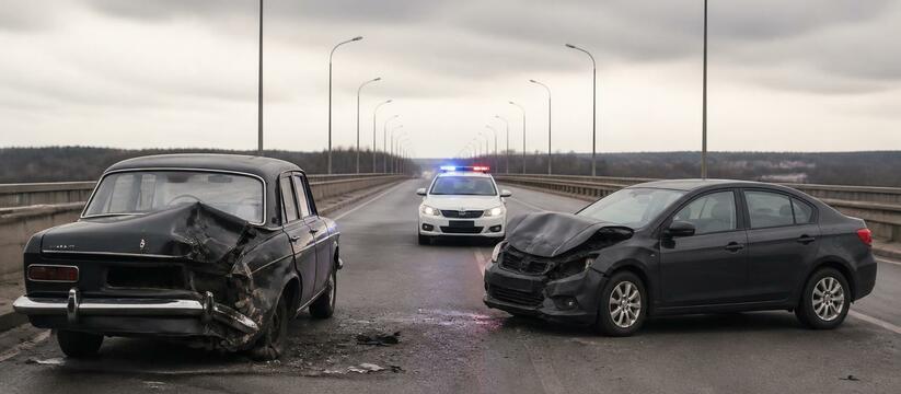 На Краснофлотском мосту в Архангельске столкнулись «Волга» и Hyundai На Краснофлотском мосту в Архангельске столкнул...